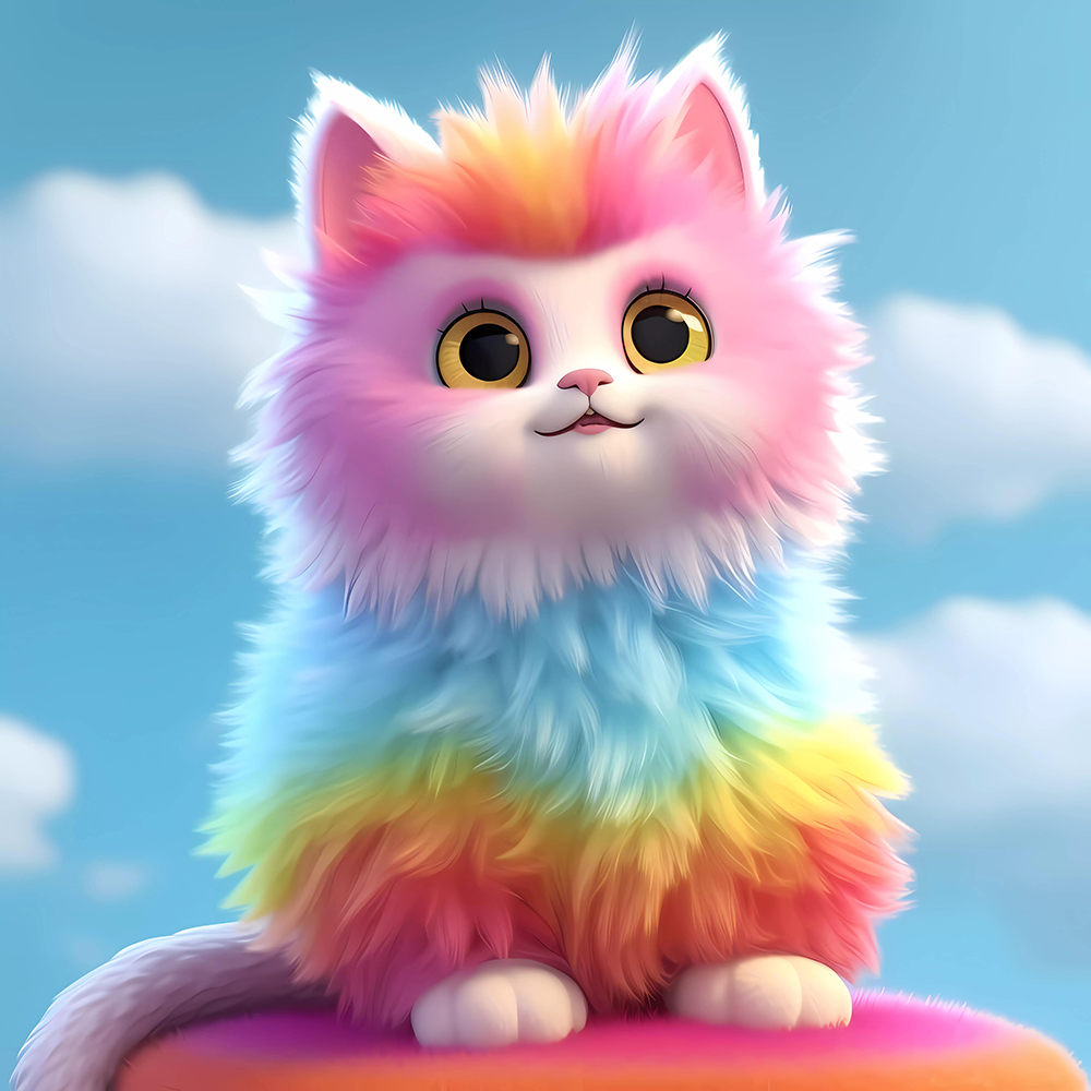 Turnz05 3d Pixar Game Art Rainbow Vibrant Colorful Fluffy Cat – AP Global